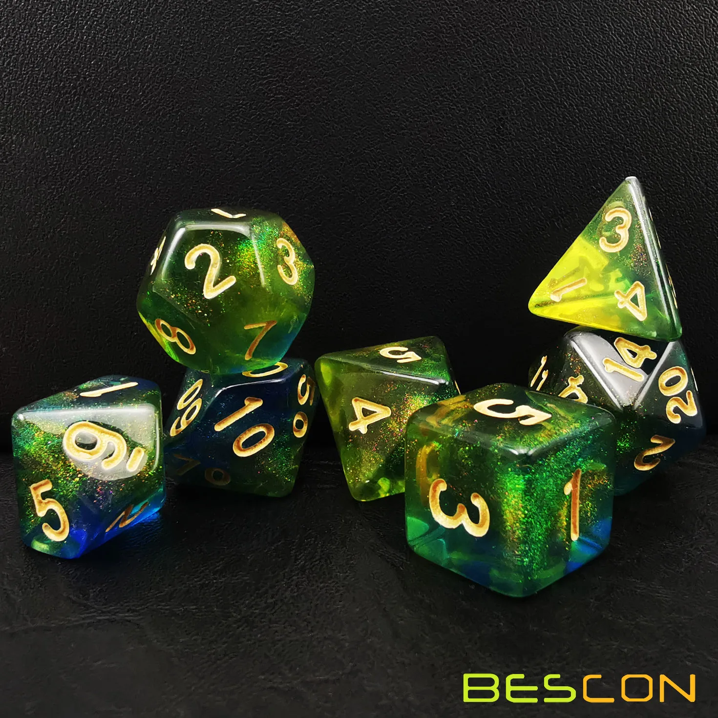 Bescon New Moonstone Dice Azure Stone, Polyhedral Dice Set of 7 afbeelding