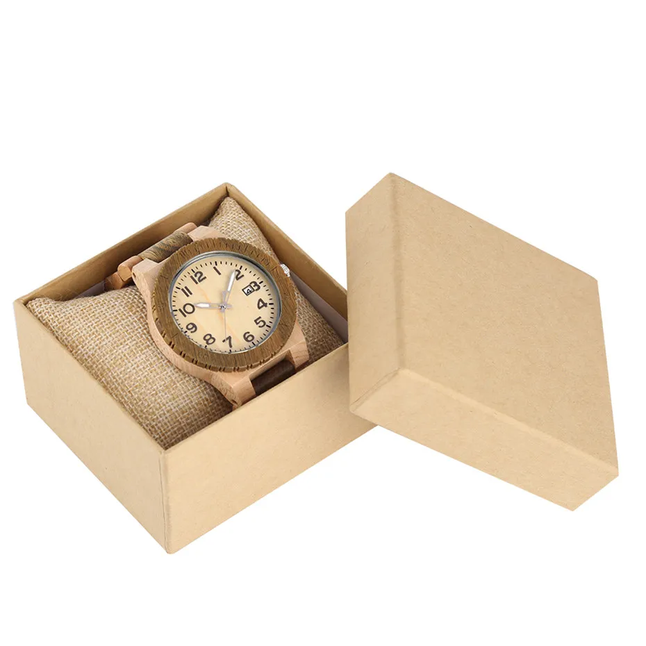 with box Reloj Masculino полностью деревянные мужские часы арабские часы с календарем дисплей мужские кварцевые Move Мужские t модные часы из натурального дерева браслет-часы - Цвет: with box