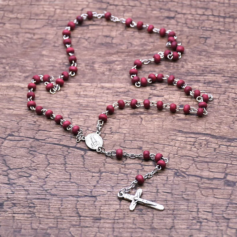 Rose Scented Beads Rosary Necklace Cross Pendants Our Lady of Fatima