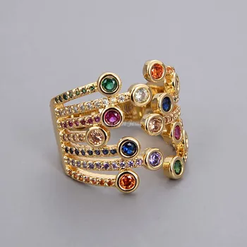 

GuaiGuai Jewelry Big Statement Golden Color rainbow CZ elegance lady Ring resizable