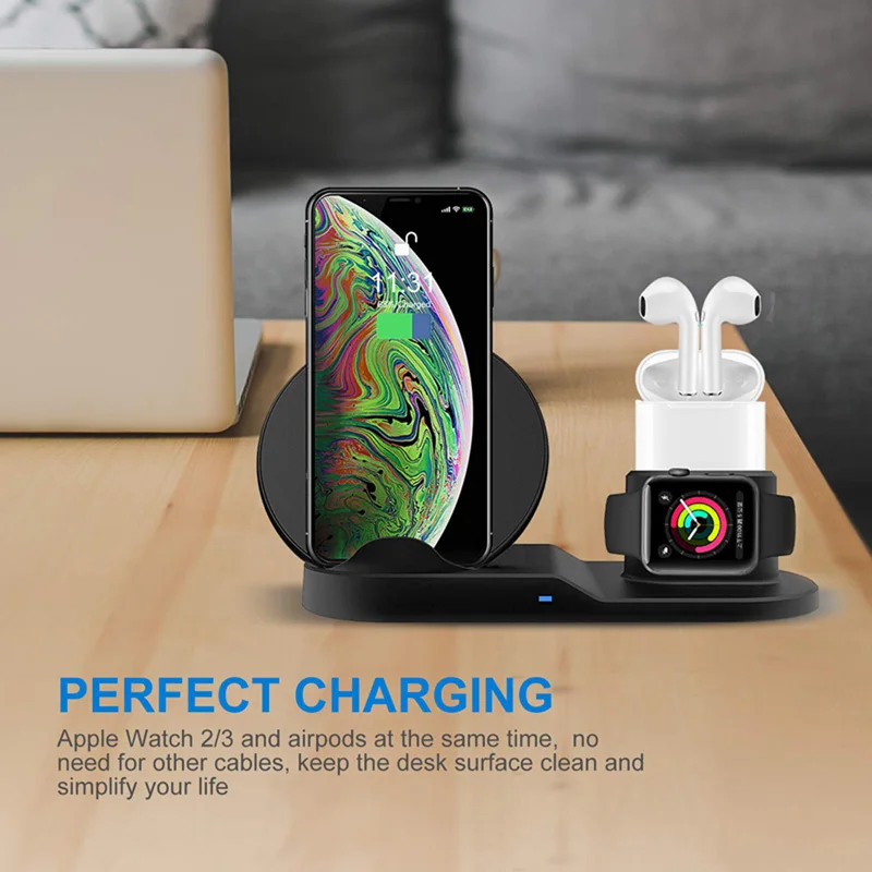 3 In 1 Fast Charging Wireless Charger For Apple Watch 2 3 4 Airpods iPhone X XR 11 Pro Xs Max 8 Plus Samsung A50 S9 S8 Note 9 8