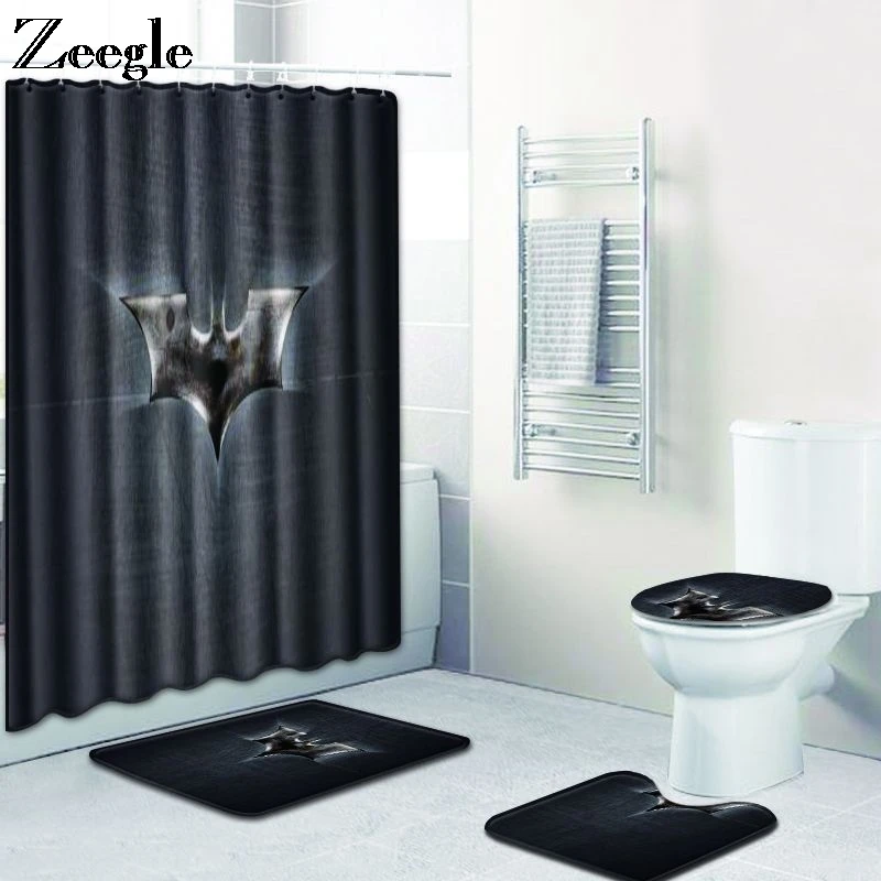 Zeegle Bath Mat Set with Shower Curtain Absorbent Toilet Pedestal Rug Foot Mat Anti Slip Bathroom Doormat Shower Mat Toilet Set