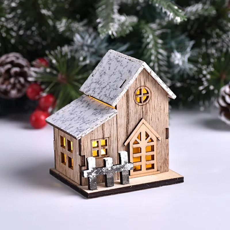 Christmas Decorations Christmas LED Light Wooden House Luminous Cabin Merry Christmas Decorations for Home DIY Xmas Tree Ornaments Kids Gift New Year