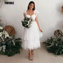 

Fivsole Sweetheart Strap Wedding Dresses Robe De Mariee Fashion Lace Applique Illusion Tea Length Formal Bride Dresses Plus Size