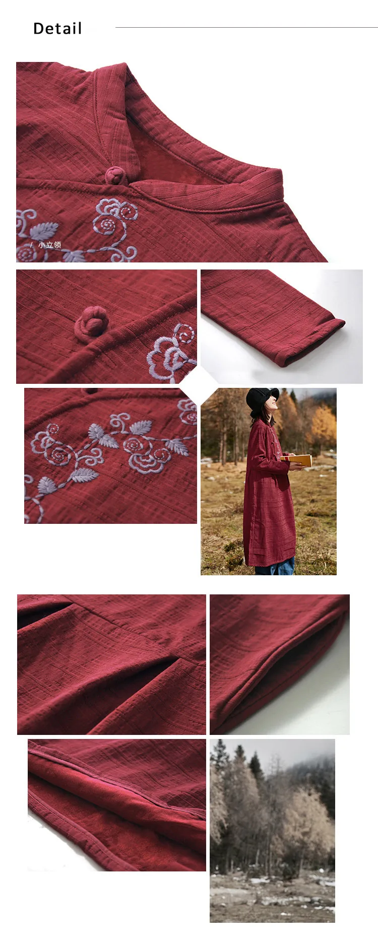 SCUWLINEN Женское зимнее платье из плотного флиса винтажное изысканное длинное льняное Хлопковое платье трапециевидной формы с вышивкой Vestidos S641