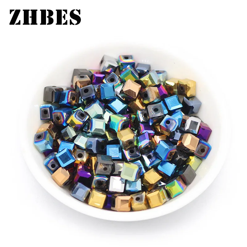 

6MM 50pcs Plating Colour Square Shape Austrian Crystal Spacer Loose Beads For Jewelry Making DIY Charm Bracelet Accessories
