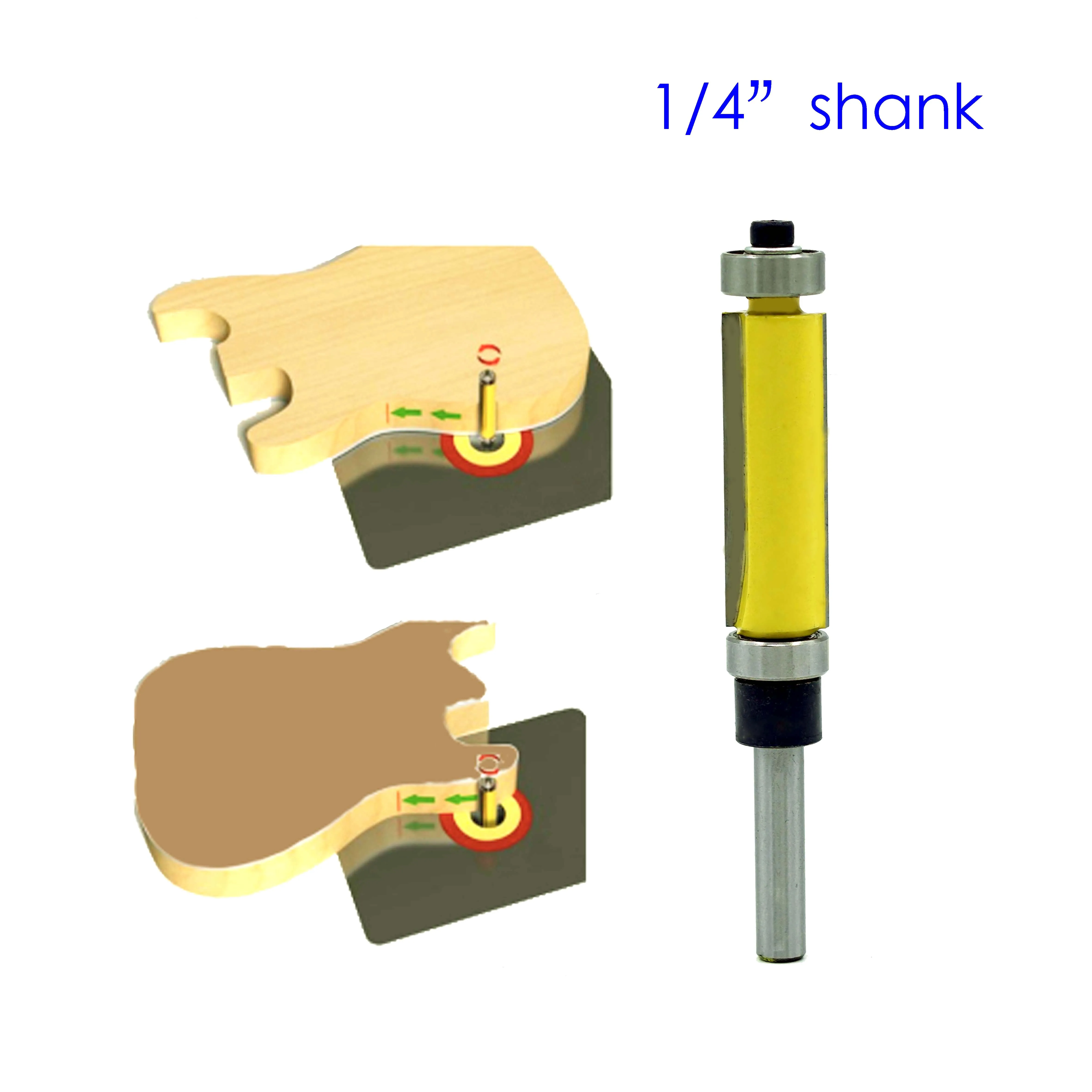 

1Pc 1/4" Shank Template/Trim Router Bit, with 2" Long Routing Cutters. Features: top & bottom ball bearings Woodworking Tool