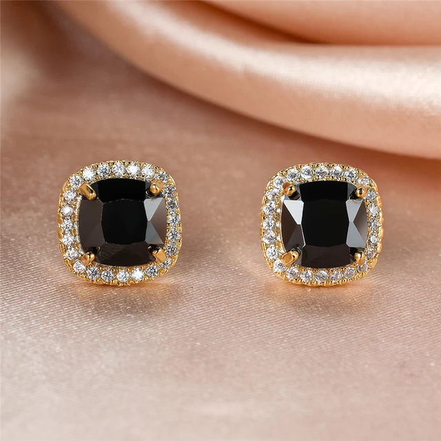 Luxury Cute Round Black Stone Stud Earrings Vintage Fashion Gold/Black/Rose  Gold/Silver Color Earrings