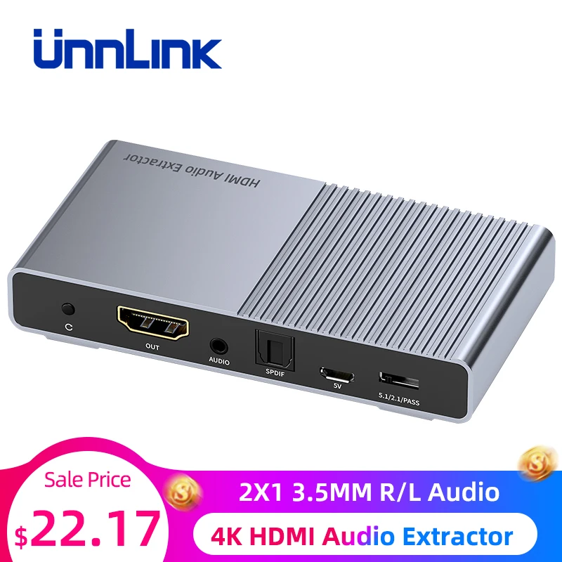 Аудио экстрактор Unnlink 4K HDMI 5 1/2 1 Ch оптический Toslink SPDIF 3 мм R/L аудио конвертер для PS4