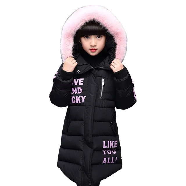 Детское Утепленное зимнее пальто для детей от 3 до 10 лет милые теплые пальто с принтом для девочек зимняя хлопковая верхняя одежда с капюшоном и рисунком для девочек детская одежда - Цвет: Black