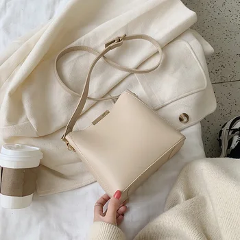 

2019 New Fashion Shoulder Messenger Bag Bucket Bag Women Bag Mobile Phone Bag Pure Color Leather Women's Bag