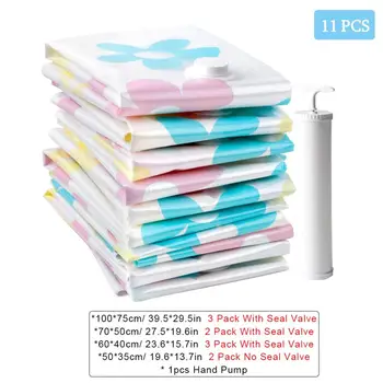 

11PCS Vacuum Bag Storage Bag Home Organizer Foldable Clothes Organizer Seal Compressed Travel Saving Bag Package With Hand Pump