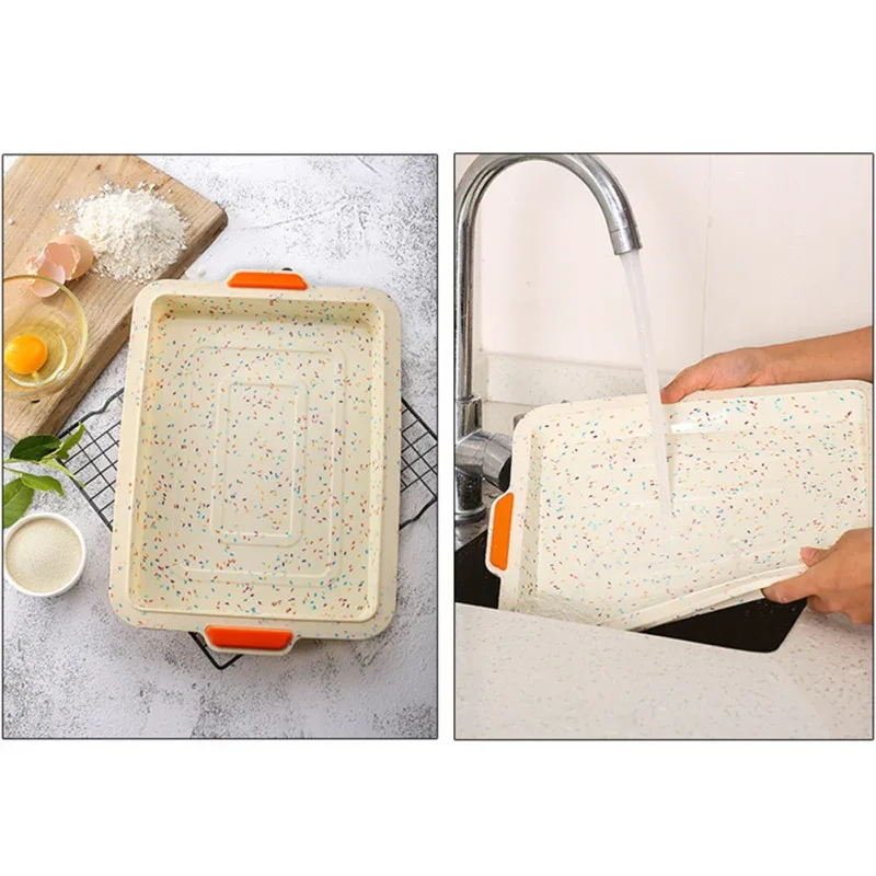 Silicone Cake Pan Rectangle Food Grade Silicone Household Baking Pan Bakery Non-Stick Reusable Baking Pan Kitchen Baking Tools