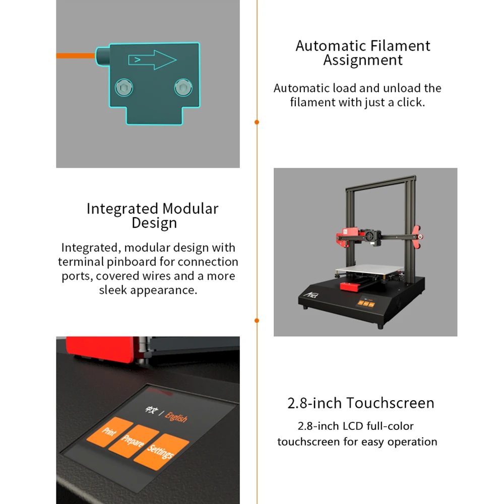 Anet ET4 3d принтер 10 минут в сборке с 2,8 дюймовым цветным сенсорным экраном печать/Обнаружение нити/автоматическое выравнивание
