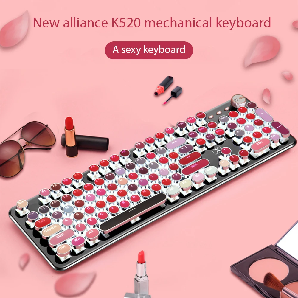 

K520 Real Mechanical Keyboard Retro Laptop Computer Keyboard Various Lipstick Colors Keyboard Elegant Wired Keyboard 104 Keys