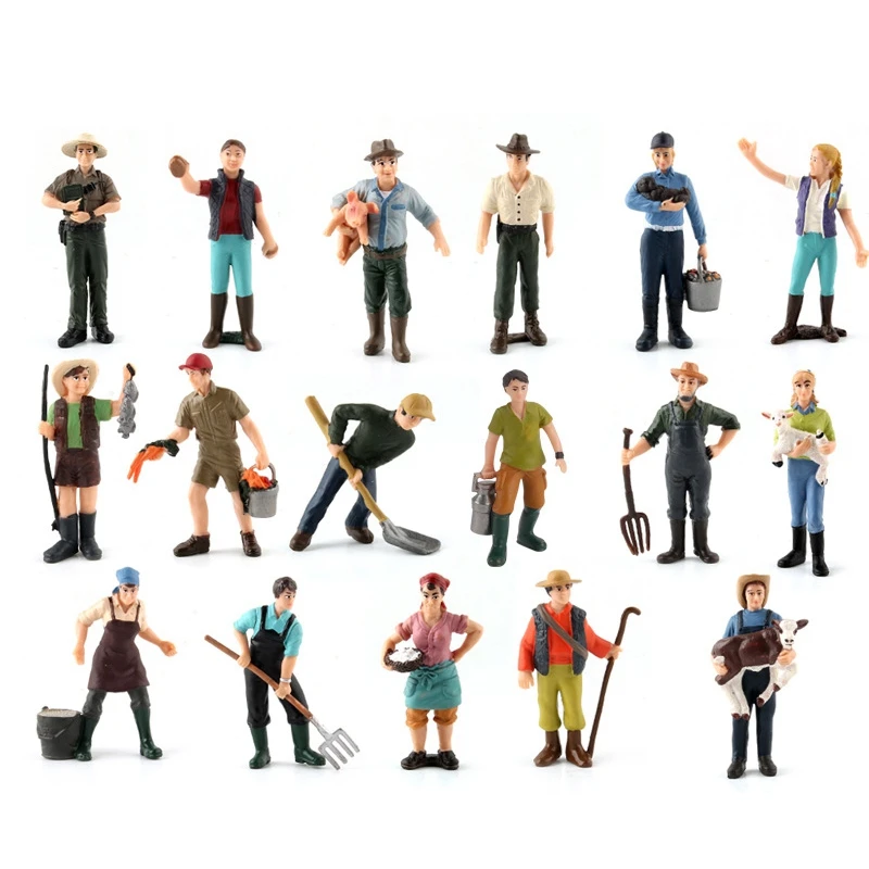 

17Pcs Realistic Plastic Miniature Farmer Character Rancher Figurines Little Model People Kids Toys Home Decor Playsets
