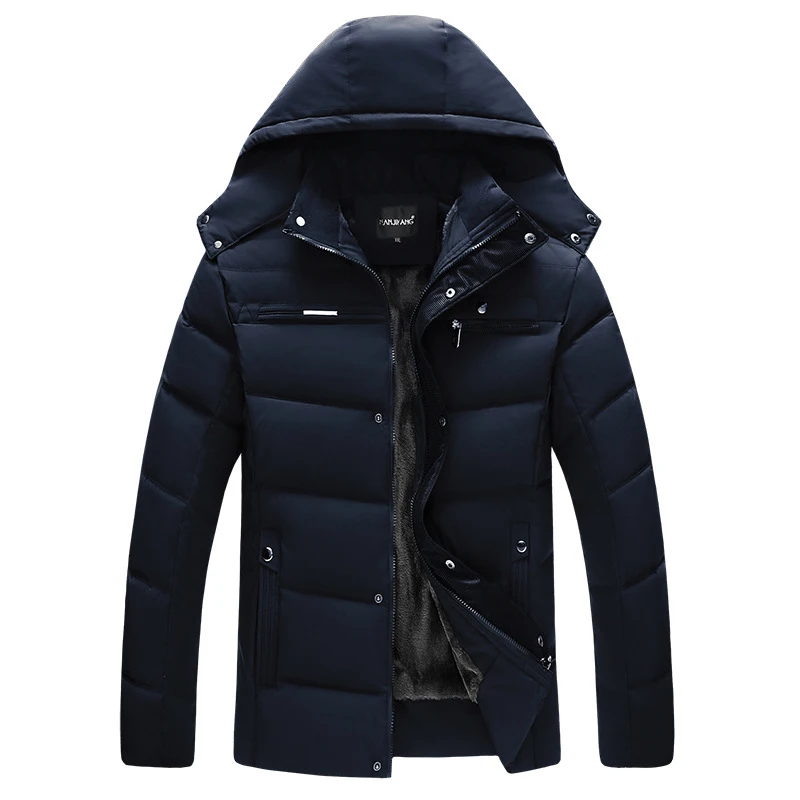 Navy Blue Manoswe, новинка, зимний мужской повседневный теплый модный пуховик с капюшоном, толстая куртка, большой размер, Xl-4xl, свободное ветрозащитное пальто - Цвет: Navy Blue