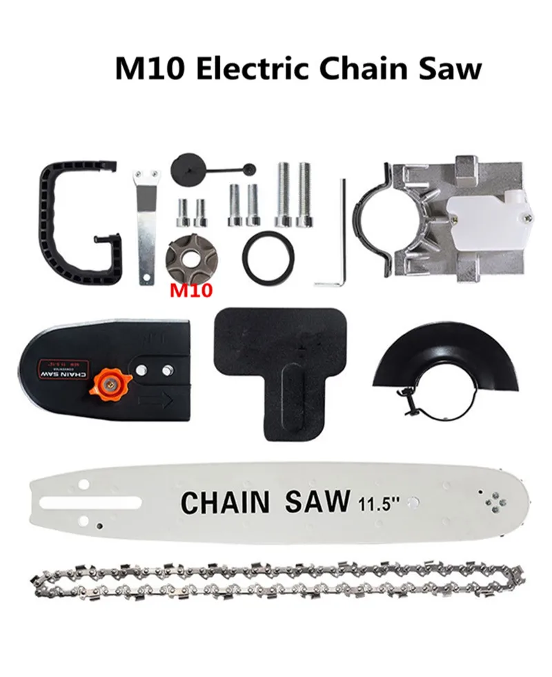 M10 Chain Saw DIY электрические детали пилы 11,5 дюйма M10/M14/M16 кронштейн бензопилы изменен 100 125 150 Угловая шлифовальная машина в цепную пилу - Цвет: M10 Chain Saw