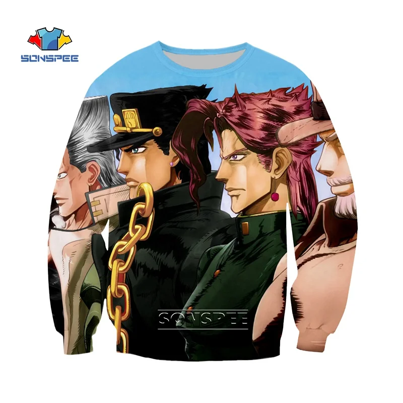 SONSPEE JoJo Необычные Приключения Аниме Толстовка 3D печатных толстовки для женщин мужчин Homme повседневное с длинным рукавом хип хоп Топ пуловер A37