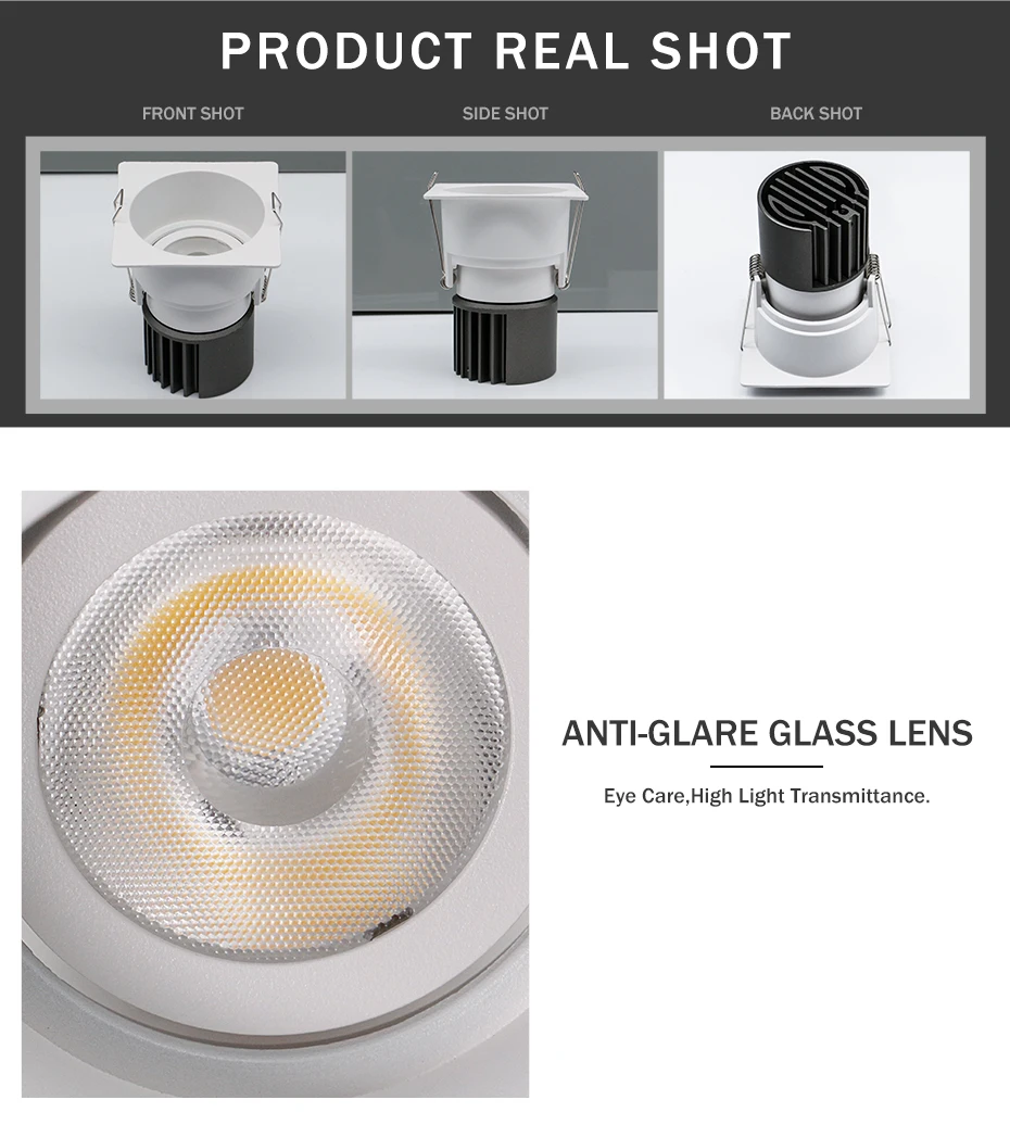 [DBF]Dimmable Angle Rotatable LED Ceiling Spot Light 7W 12W 15W Round/Square LED Recessed Downlight with AC 85-265V LED Driver