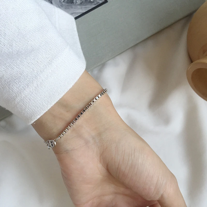 LouLeur, 925 пробы, Серебряная коробка, браслет на цепочке, модный минималистичный женский роскошный браслет для женщин, серебряное ювелирное изделие, подарки