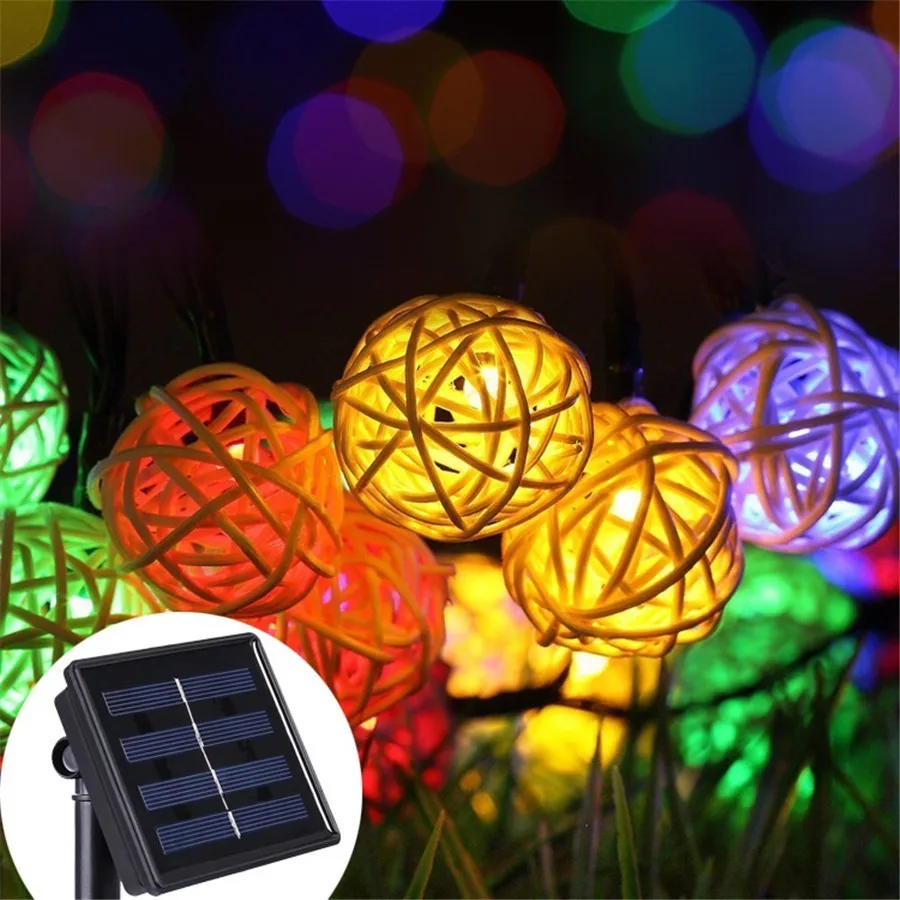 Солнечные гирлянды 20 светодиодные разного цвета ротанга Глобус гирлянды Декоративные светильники для наружного освещения для дома, сада и