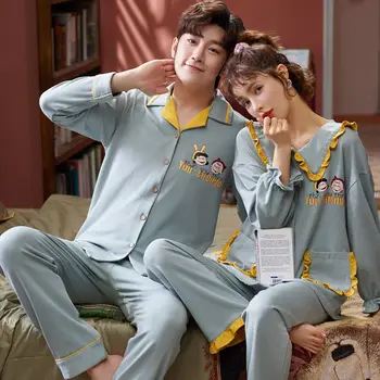 

Silk Soft Men's Nightwear MELIFLE Autumn Cotton Couple Pajamas Set Winter Warm Satin Kawaii Sleepwear Suit for Women Atoff Home