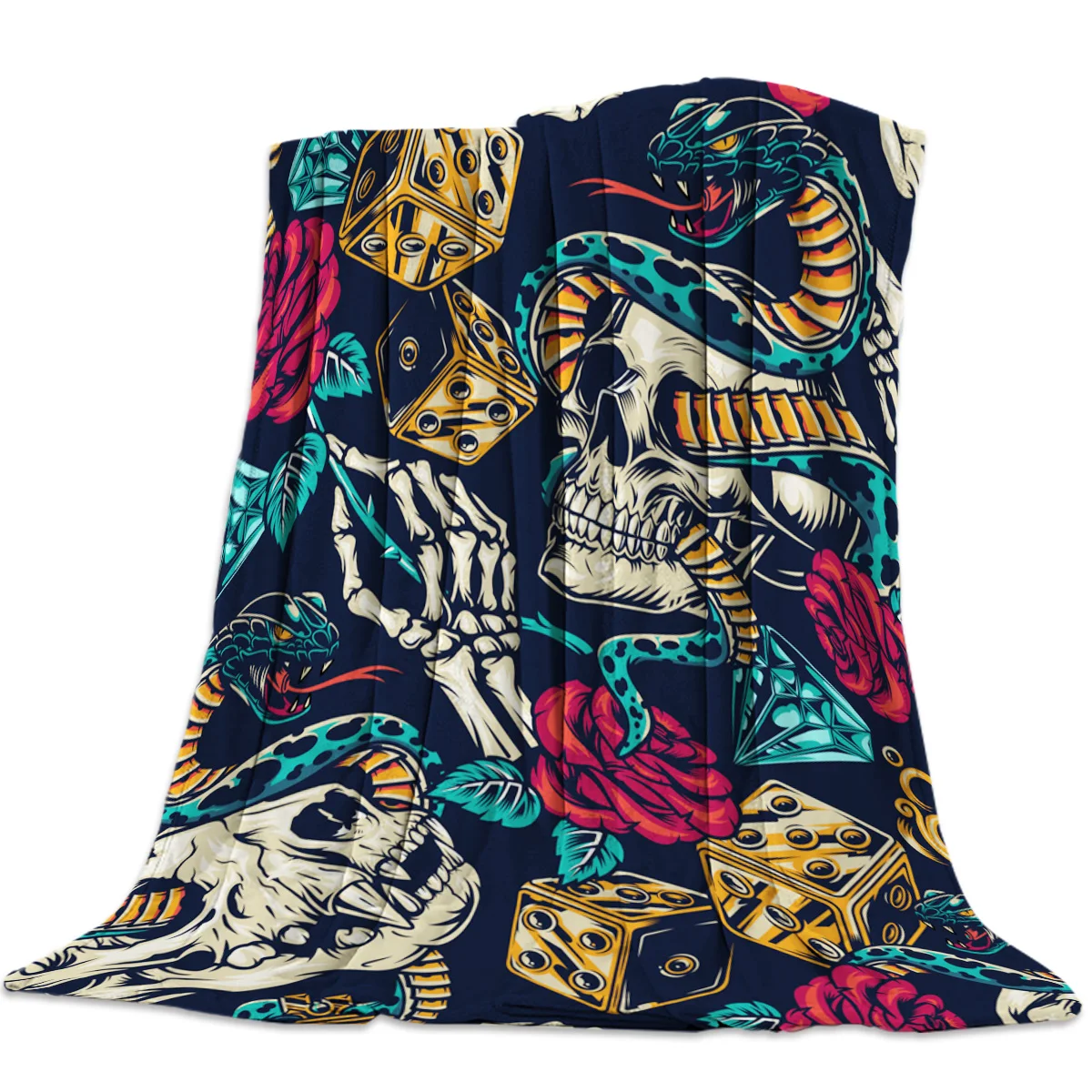 Skull Rose Viper Street Printed Flannel Blanket Soft Throw Machine Washable Blankets for Beds | Дом и сад
