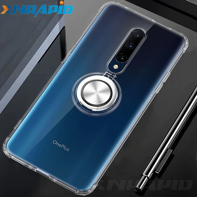 Transparent Чехол для Oneplus 7 Pro 6 T, магнитный автомобильный держатель с кольцом, мягкий силиконовый чехол из ТПУ для телефона One Plus 7 Pro 6T 7Pro - Цвет: Transparent