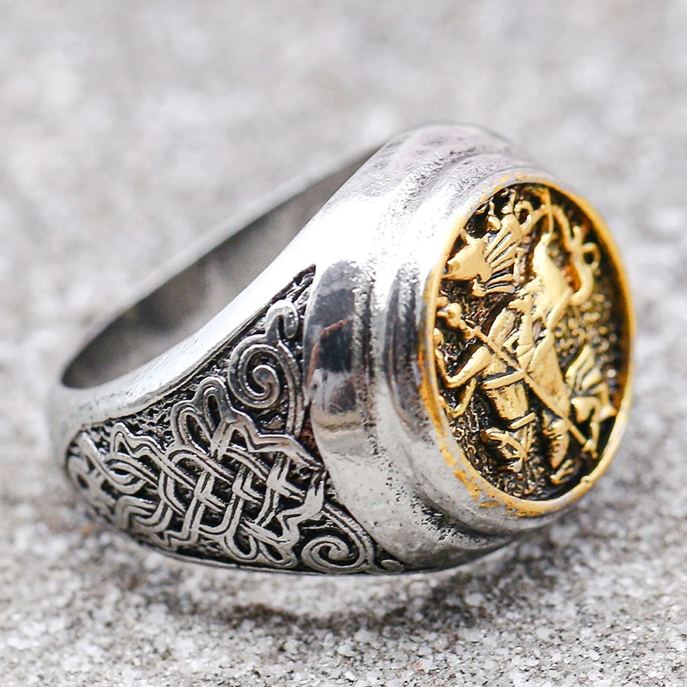 2021 Fashion Vintage Engraving Knight Pattern Rings Punk Hip Hop Unisex Women Men Metal Ancient Rome | Украшения и аксессуары