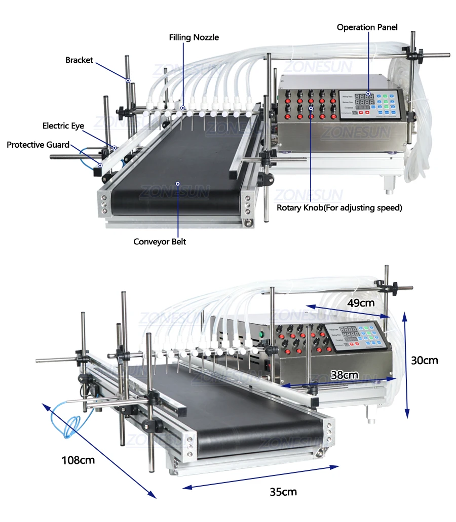 ZONESUN ZS-DTPP10B 10 Head Vaccine Ampoule Pharma Vial Bottle Peristaltic Pump Filling Machine