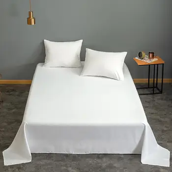 

1 pc Bed Linen White Color Plain Dyed Bed Flat Sheet Single/Queen/King Size Top Sheet sabanas Sheet for Double Bed