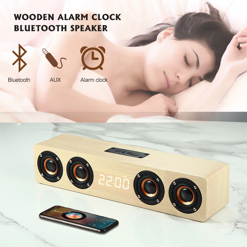 Wooden Wireless Bluetooth Speaker Portable Alarm