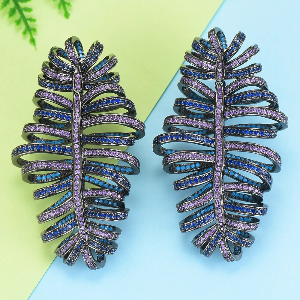 

GODKI Famous 2019 Charms MAXI Feather Trendy Women Earrings Cubic Zircon Drop Earring For Women Wedding Party Accessories