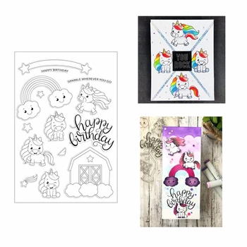 

New Metal Cutting Dies 2020 and Clear Stamps Scrapbooking For Paper Making Rainbow Unicorn Birthday Embossing Frame Card Sets