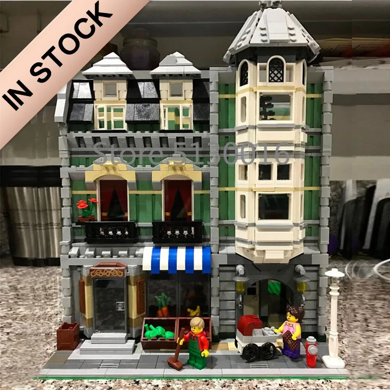 Billige In Lager 10185 Creator Green Grocer 15008 2462Pcs Straße Ansicht Modell Gebäude Kits Blöcke Bricks Bildung Spielzeug