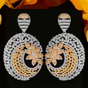 

Elegant Luxury Shiny Super Big Round Dangle Pendant Earring For Women Wedding Cubic Zirconia Bridal Earring Jewelry Accessories