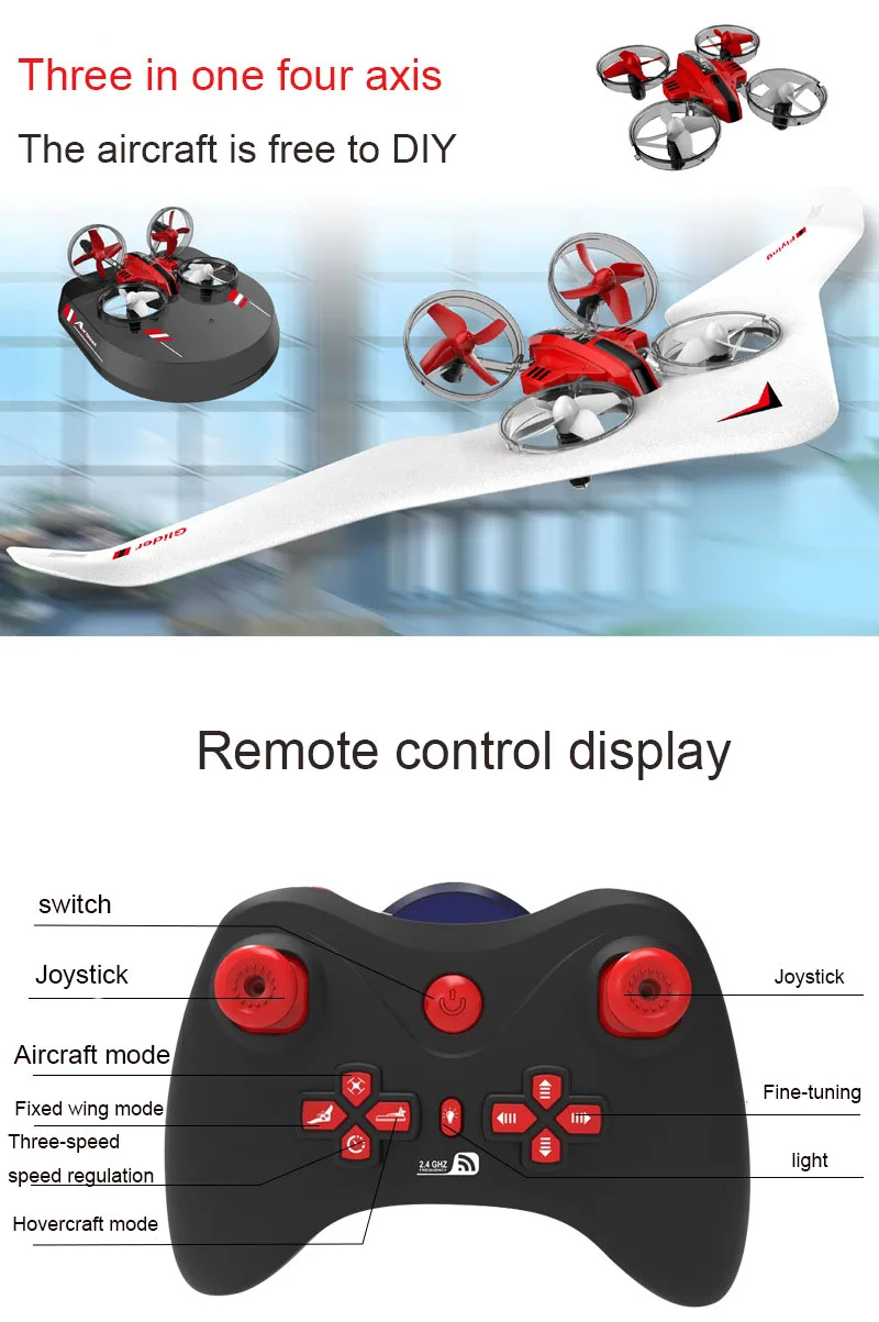 Четыре оси самолета 3-в-1 четырехосевой летательный аппарат Rc самолет дистанционного Управление самолетов с неподвижным крылом Крытый трюк игрушка-Планер для детей