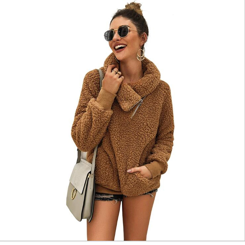 

Fashion Long Sleeve Zipper Pullover Oversized Hoodies Coat Women Winter Jacket Warm plush Zipper Fur Coat Winter coat Women