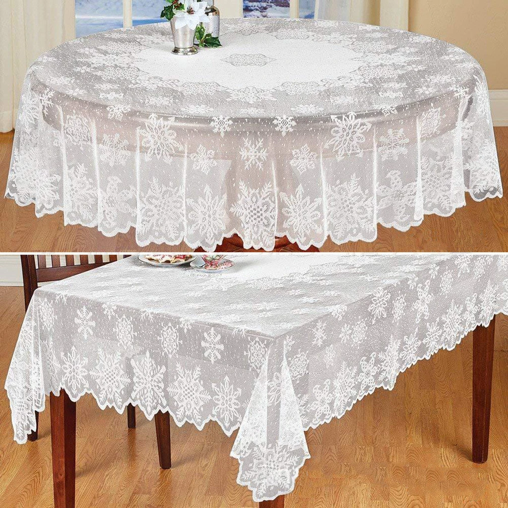 Christmas Table Cloth Cover White Vintage Lace Tablecloth Xmas Decor Home Party