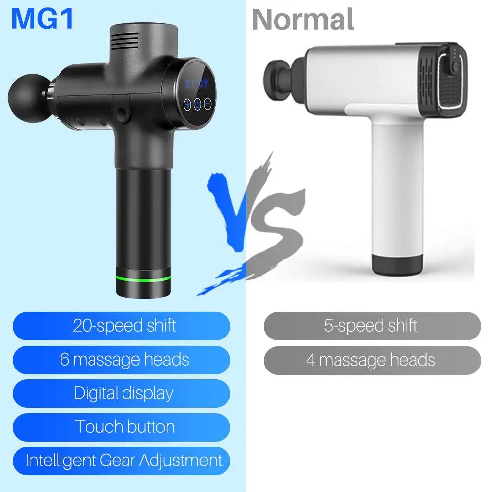 Muscle Massage Gun 20 Speeds Percussive Vibration Therapy Deep Tissue Massager Relax Pain Relief Fascia Massage Machine 6 Heads