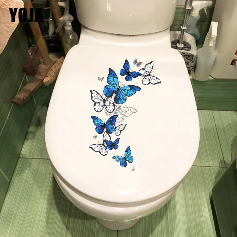 YOJA 14 9 × 23 6 см синяя бабочка Рой модное украшение для унитаза креативные наклейки