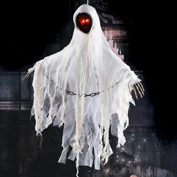 

Scary Halloween Hanging Ghost Noise Activated Sound Effect Glowing Red Eyes Haunted House Props Horror Bar Party Decoration