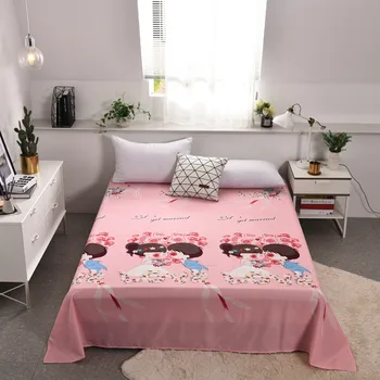 

Sweet Love Polyester/Cotton Flat Sheet Print Simple Style Bedsheets for Adults Single Double Bed (No Pillowcase) XF665-25