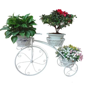 

Wrought Iron Creative Bicycle Plant Stand Flower Pot Holder For Home Decor Garden Indoor Display Plant Stand Shelf-White Black L