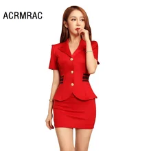 Женские костюмы, тонкие летние блейзеры с v-образным вырезом и коротким рукавом, юбка, комплект из 2 предметов, сексуальные женские костюмы с юбкой, женские костюмы, 2328