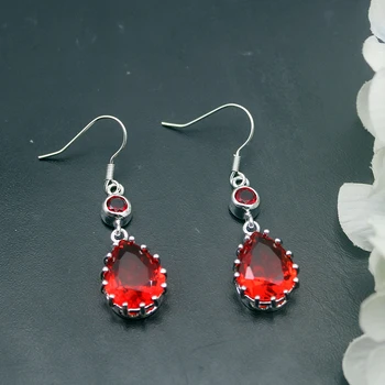 

Hermosa Glowing Teardrop Blood Red Garnet 925 Sterling Silver Color Earrings For Women Fashion Jewelry 1 3/4 Inch ME029