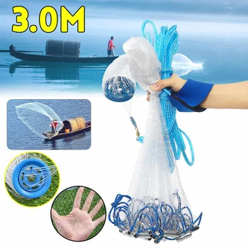 

3.0M 10FT Hand Easy Throw Fly Fishing Net Manual Fish Net Steel Sinker Sinking White Fishing Tools Catch fish Net Shrimp Catcher