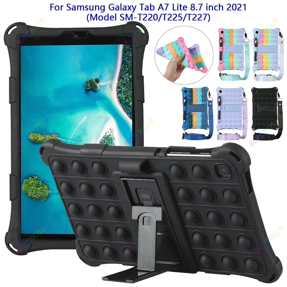 

For Samsung Galaxy Tab A7 Lite 8.7"(2021) SM-T220/T225/T227 Bubble Unzip Silicone Kids Safe Shockproof Stand Tablet Cute Case