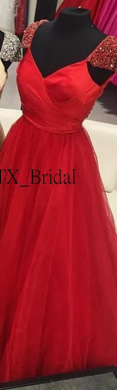 Красный HWTX_Bridal платья для выпускного вечера на заказ с бусинами и рукавами-крылышками, элегантное ТРАПЕЦИЕВИДНОЕ Тюлевое Красное Белое длинное вечернее платье цвета шампанского - Цвет: Красный